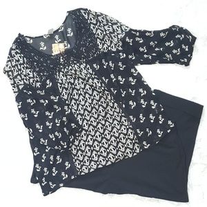 Bila NWT Womens Blouse with Crochet Overlay